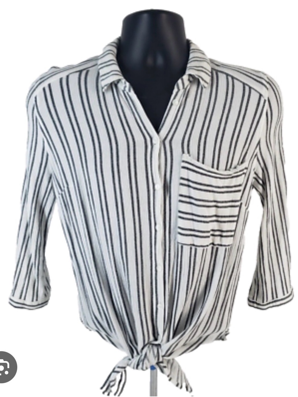 Striped Tie-Front Button-Down Shirt - Black/White